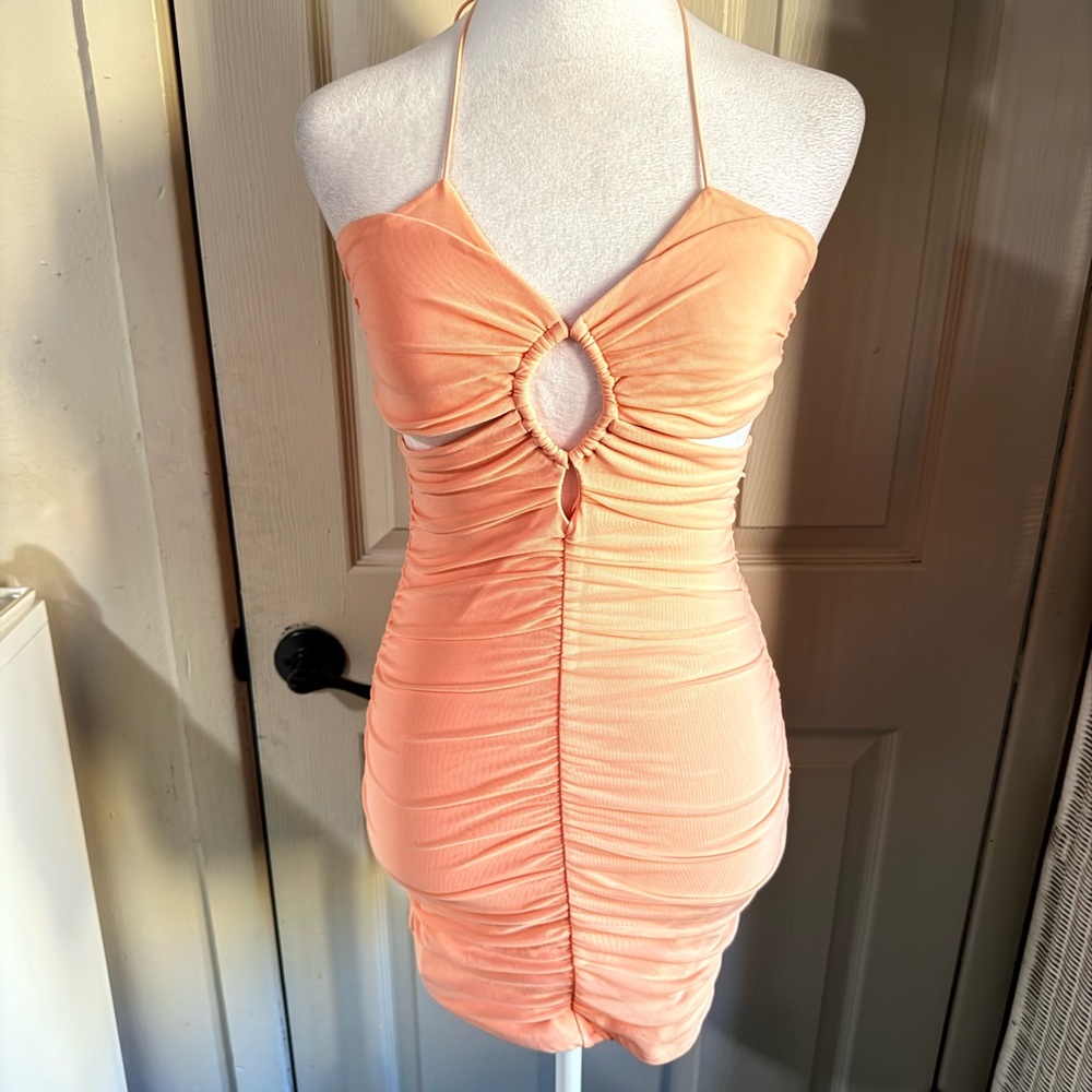Oh Polly Peach Halter Mini Dress